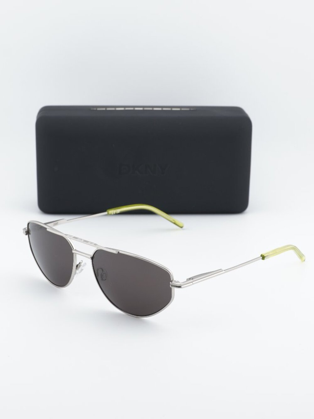 DKNY DK117S 045 Square Sunglasses - Satin Silver/Kiwi